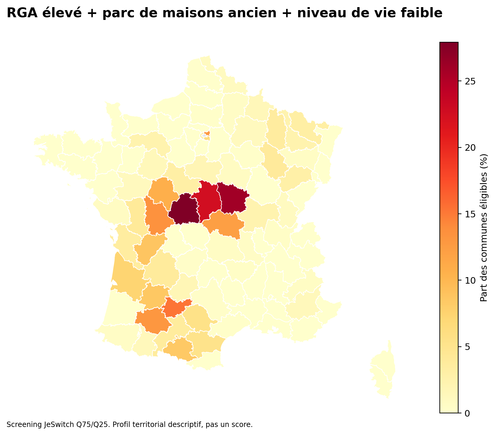 Carte des départements selon la part de communes dans le filtre triple