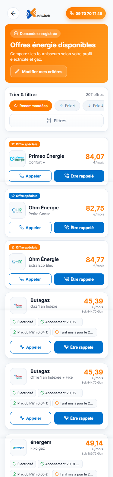 Comparateur d'offres énergie JeSwitch