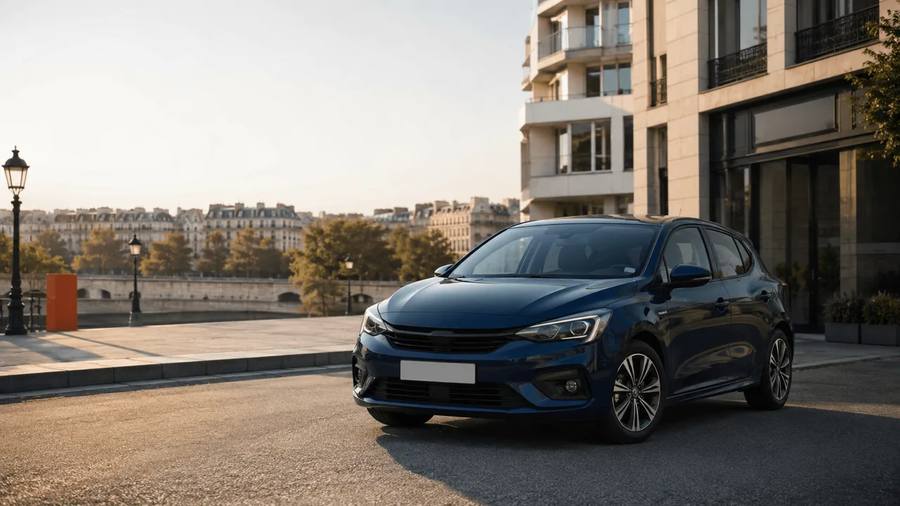 Voiture particulière bleue en ville pour assurance auto temporaire