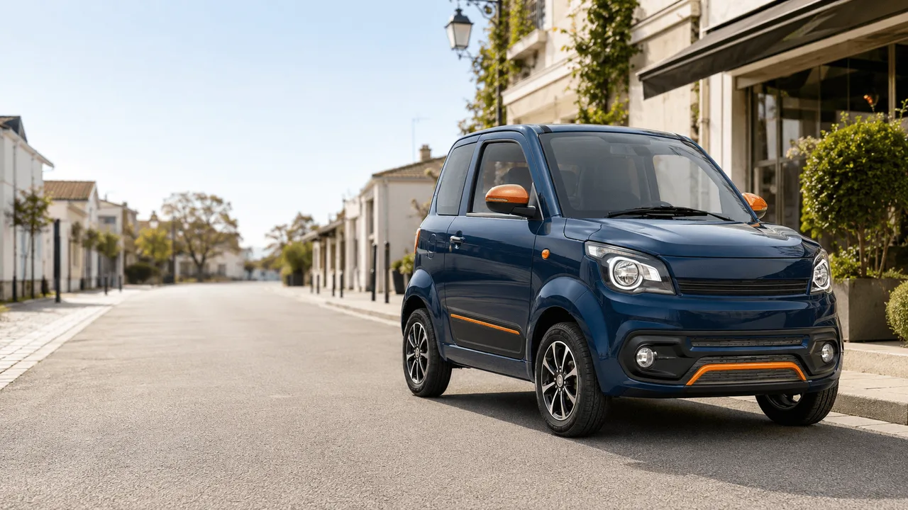 Voiture sans permis bleue dans une rue résidentielle