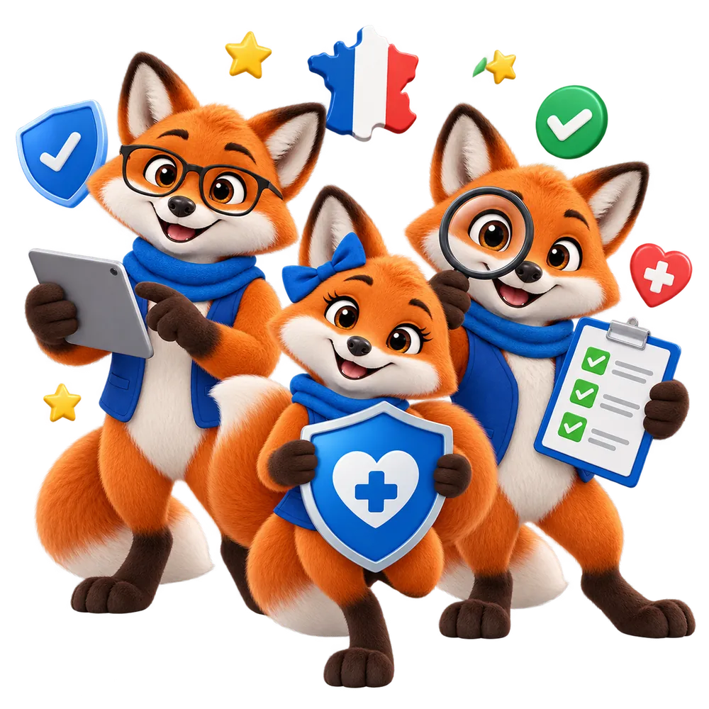 Mascottes JeSwitch analysant le marché des mutuelles santé