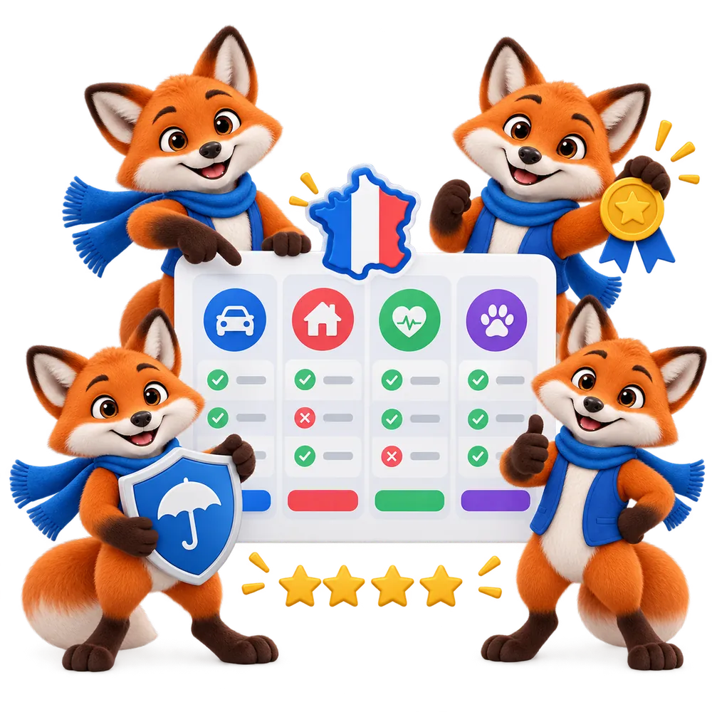 Comparateurs d'assurance en France : mascottes JeSwitch et tableau comparatif multi-domaines