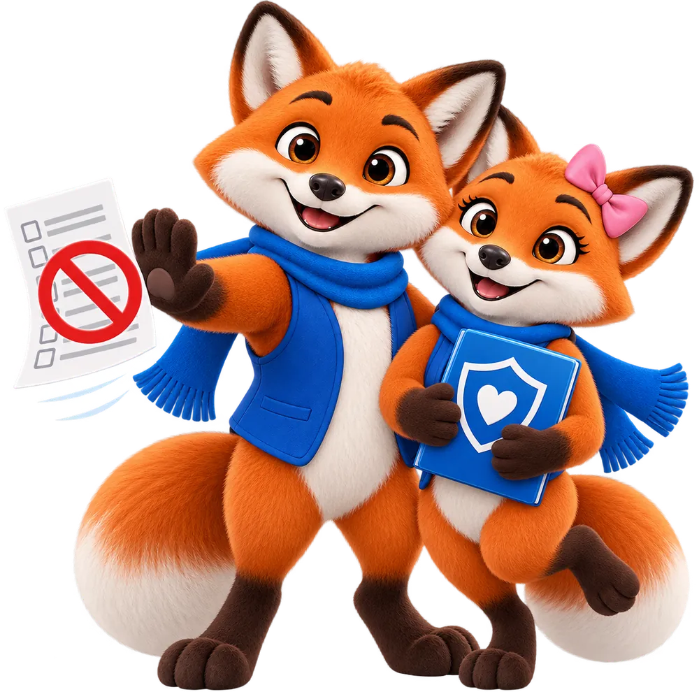 Mascottes JeSwitch refusant le questionnaire médical