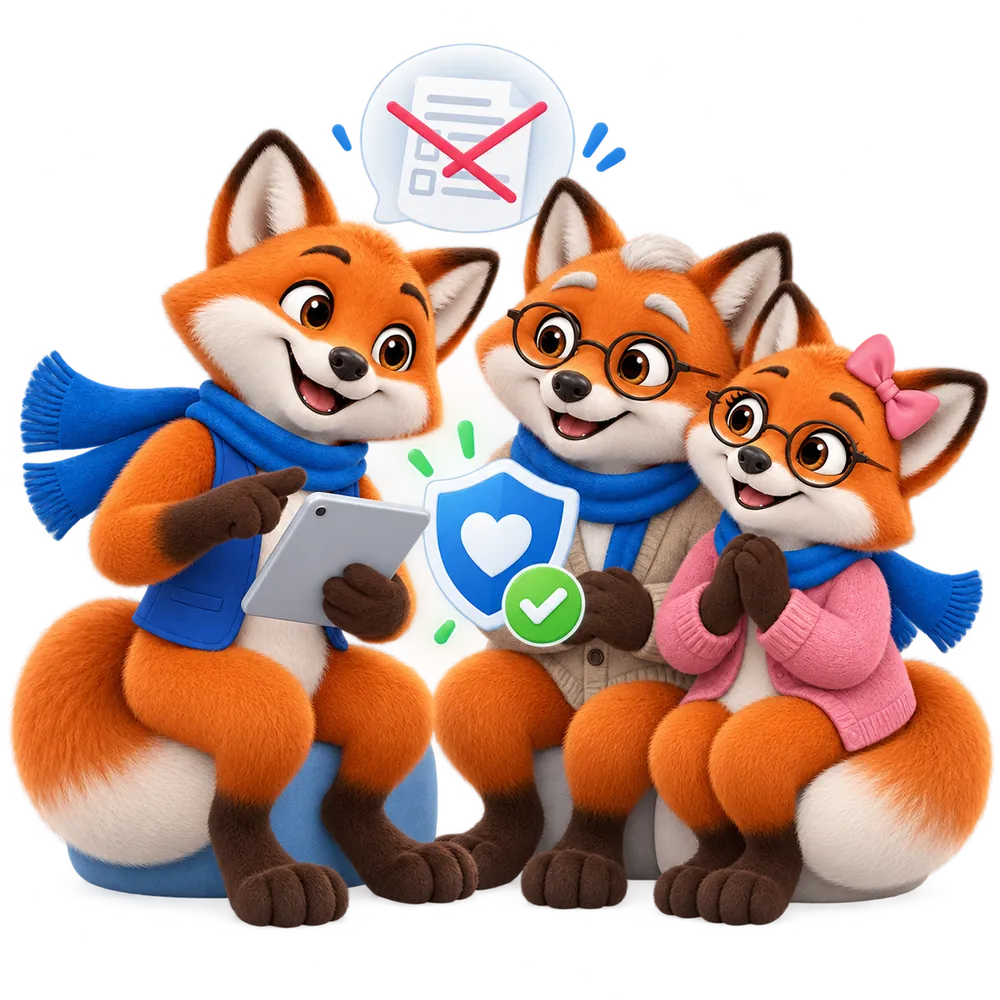 Mascottes JeSwitch senior et famille, adhésion sans questionnaire médical
