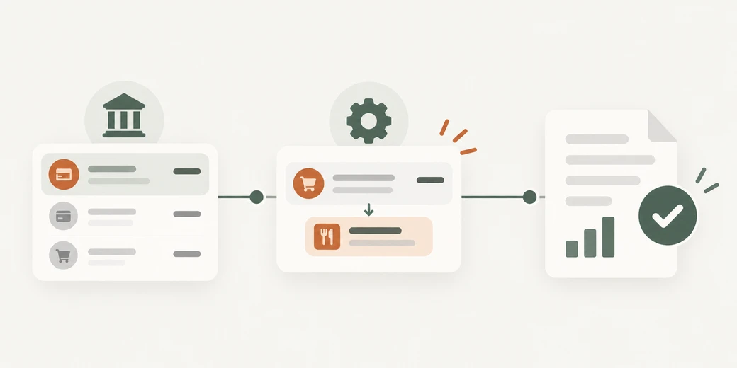 Flux illustré d’une transaction vers une déclaration fiscale