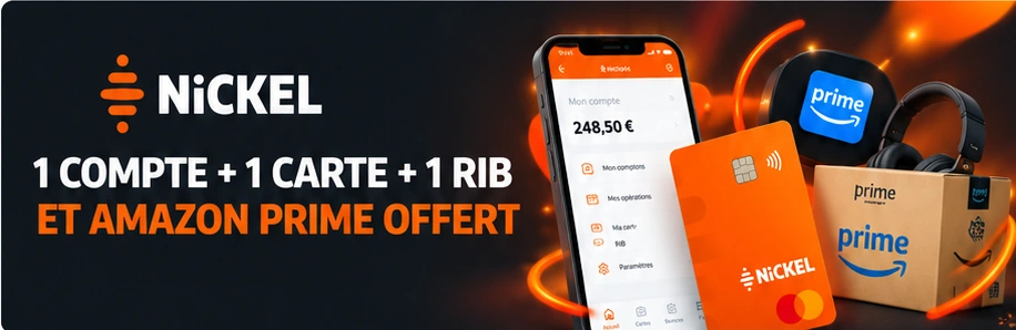 Nickel — 1 compte, 1 carte, 1 RIB et Amazon Prime offert